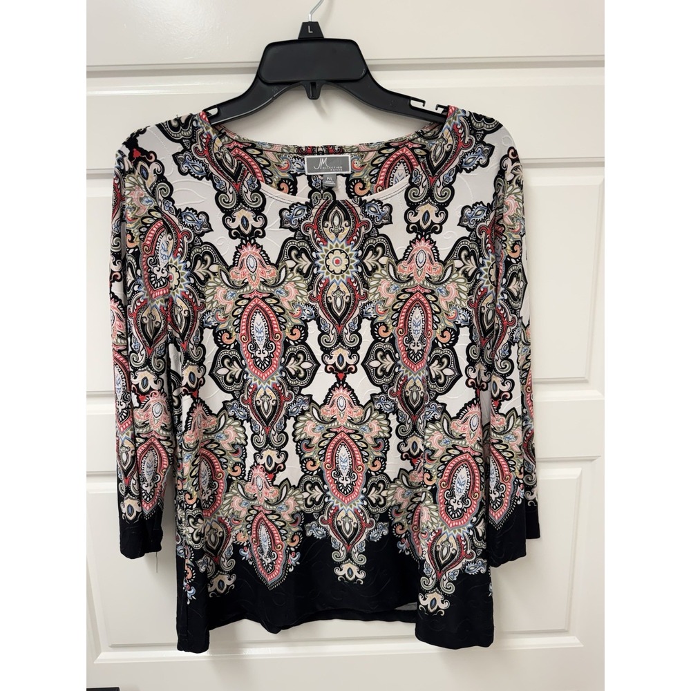 JM Collection Pullover Top Womens Petite Large Colorful Paisley Print Blouse